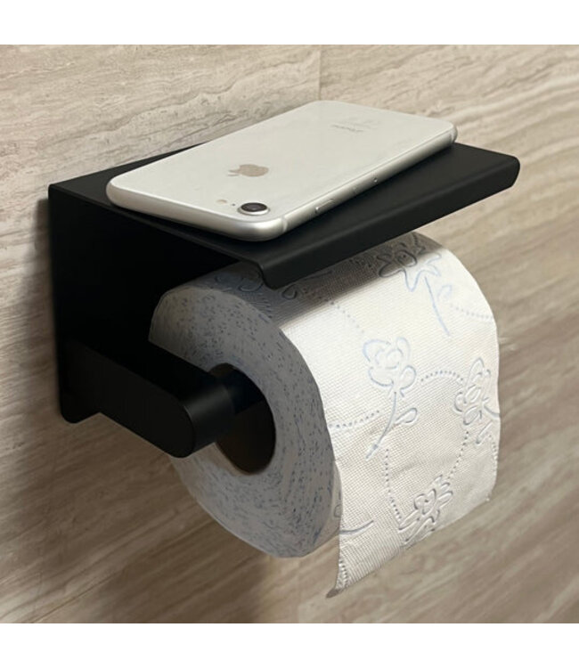 Toiletrolhouder met plank zwart - Staal