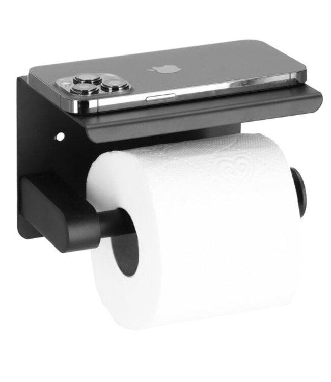 Toiletrolhouder met plank zwart - Staal