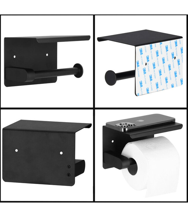 Toiletrolhouder met plank zwart - Staal