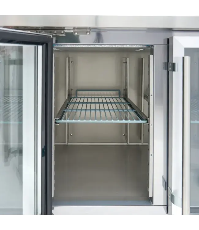 Koelwerkbank 223x70x86 cm (bxdxh) 2°C tot +10°­C 4 glasdeuren - Maxima