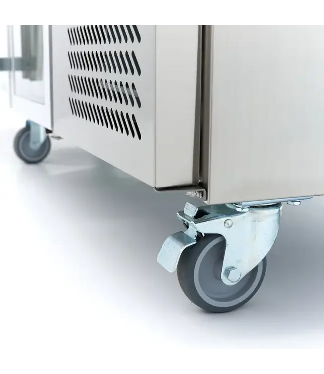 Koelwerkbank 223x70x86 cm (bxdxh) 2°C tot +10°­C 4 glasdeuren - Maxima