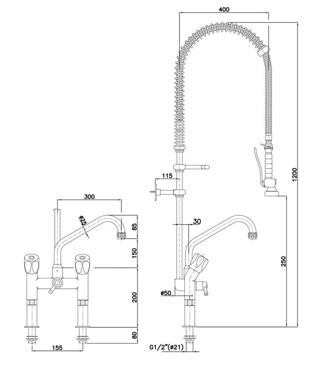Voorspoeldouche 40 ltr 40L-1802B - Bartscher