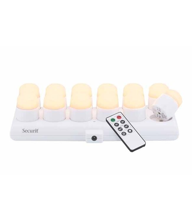 Theelicht LED warm wit oplaadbaar met afstandbediening set van 12 - Securit