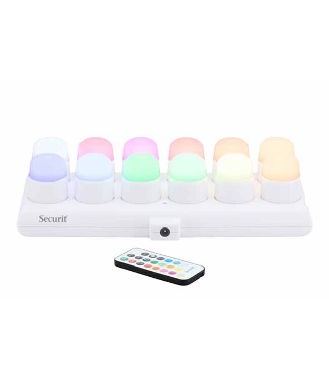 Theelicht LED multikleur oplaadbaar met afstandbediening set van 12 - Securit