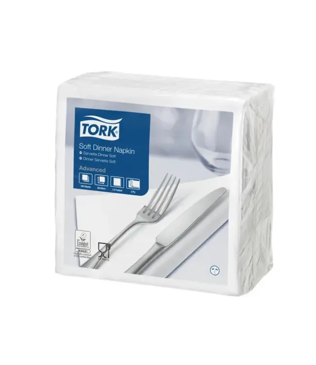Servet 39x39 cm 3-laags wit 1/4 gevouwen Advanced - Tork | prijs & verp per 1.200 stuks