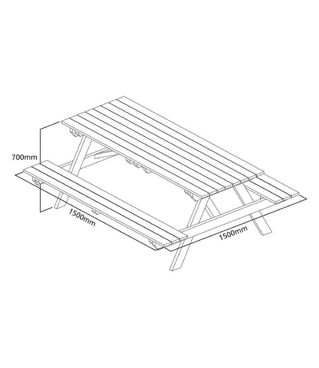 Picknicktafel 150x150x70 cm (bxdxh) hout tot 6 personen