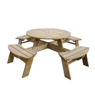 Picknicktafel rond Ø200x(h)72 cm hout max 8 personen