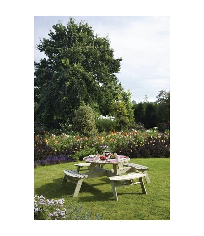 Picknicktafel rond Ø200x(h)72 cm hout max 8 personen