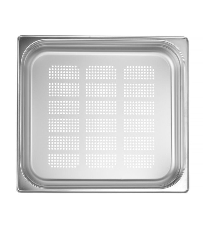 Gastronormbak rvs 2/3-065 mm diep 5,5 ltr geperforeerde bodem zonder greep Profi Line- Hendi