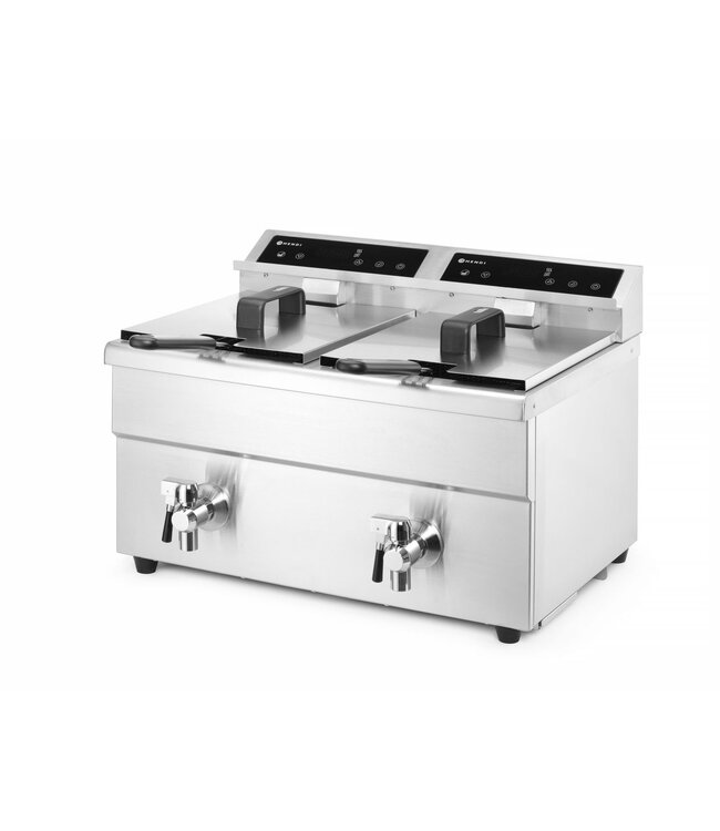 Inductie friteuse 2x 8 ltr 577x609x410 mm (bxdxh) met aftapkraan 230V/7.000W Profi Line - Hendi