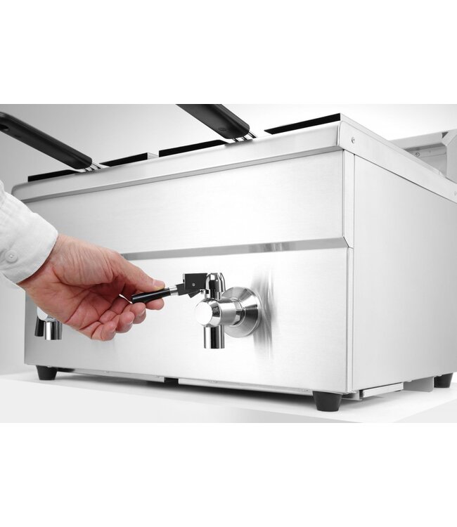 Inductie friteuse 2x 8 ltr 577x609x410 mm (bxdxh) met aftapkraan 230V/7.000W Profi Line - Hendi