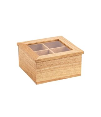 Fusion plus Theedoos mini 4-vaks met deksel 200 x 160 x 90 mm heveahout - Fusion plus