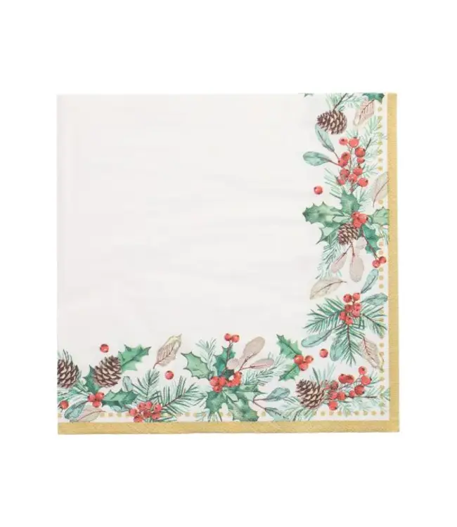 Kerstservet 40x40 cm 3-laags 1/4 gevouwen "Mistletoe and Pinecone" - Papstar | prijs & verp per 400 stuks