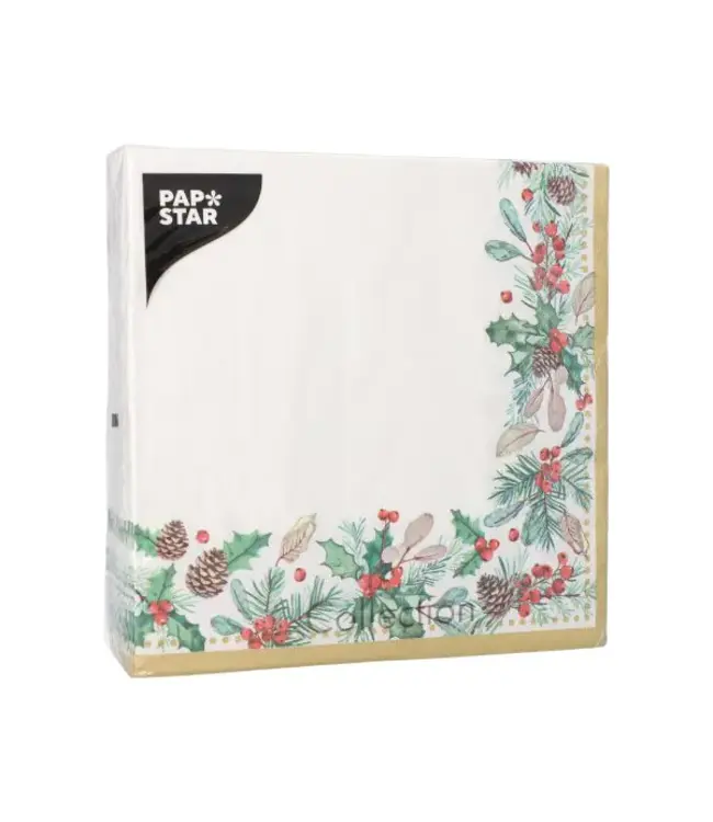 Kerstservet 40x40 cm 3-laags 1/4 gevouwen "Mistletoe and Pinecone" - Papstar | prijs & verp per 400 stuks