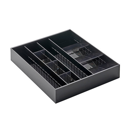 Yamazaki Uitschuifbare zwarte bestekbak met uitneembare verdelers Yamazaki