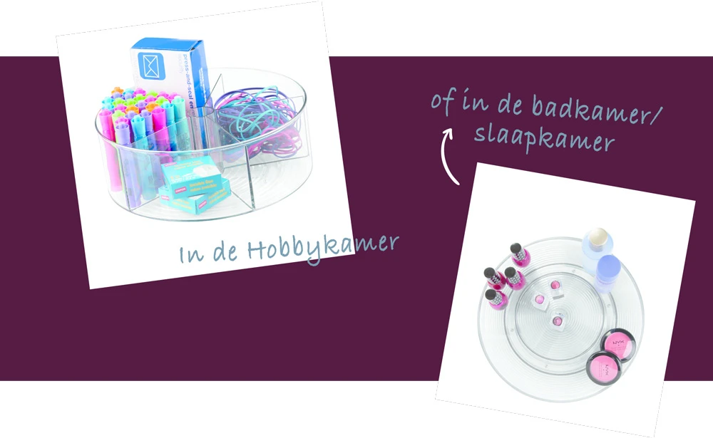 lazy susan met hobbyspullen en verzorgingsproducten