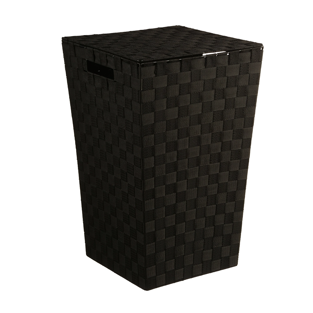 Grijze Wasmand Van Gevlochten Hars 55,5x35x34 Cm Met Deksel En Verwijderbare Zak
