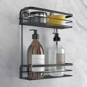 Tomado | Metaltex Zwart douchemandje rechthoekig 2 etages zonder boren Metaltex Zwart douchemandje rechthoekig 2 etages zonder boren Metaltex