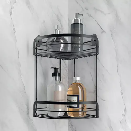 Tomado | Metaltex Zwart douchemandje hoekmandje 2 etages zonder boren Metaltex Tomado | Metaltex Zwart douchemandje hoekmandje 2 etages zonder boren Metaltex