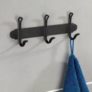 Zelfklevende zwarte handdoekhaak 3 haken Wenko