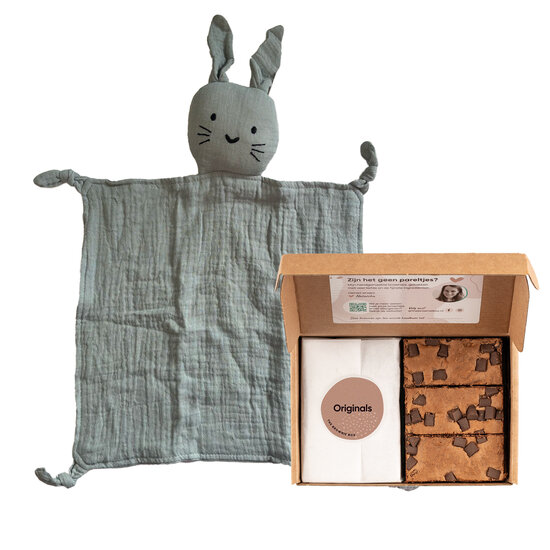 Voordeelcadeau: Hydrofiele knuffel konijn Grijsblauw & Brownies