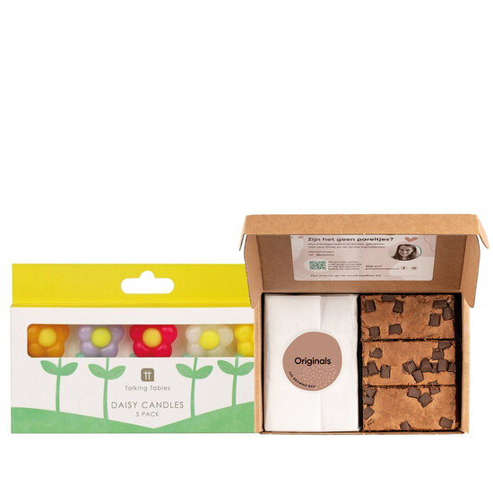 Een vrolijke Lente cadeau! Brownies & bloemenkaarsjes