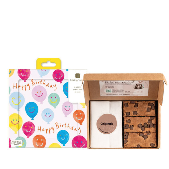 Een doosje blijdschap voor jou! | Brownies | Vrolijke verjaardagsservetten (20 stuks)