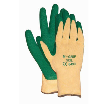 Handschoen M-Grip 11-540 met groene latex coating en naadloze gebreide polyester/katoen voering categorie 2 maat 10 / XL