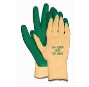 Handschoen M-Grip 11-540 met groene latex coating en naadloze gebreide polyester/katoen voering categorie 2 maat 9 / L