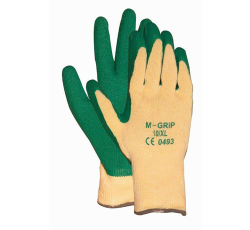 Handschoen M-Grip 11-540 met groene latex coating en naadloze gebreide polyester/katoen voering categorie 2 maat 9 / L