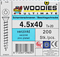 Woodies scharnierschroeven 4.5x40 verzinkt T-20 200 stuks
