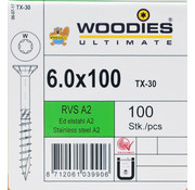 Woodies Ultimate Woodies schroeven 6.0x100 RVS A2 T-30 deeldraad 100 stuks