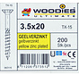 Woodies  Schroeven 3.5x20 Geelverzinkt T-15 deeldraad 200 stuks