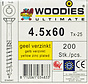 Woodies schroeven 4.5x60 geelverzinkt T-25 deeldraad 200 stuks