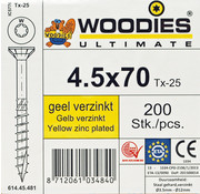 Woodies Ultimate Woodies schroeven 4.5x70 geelverzinkt T-25 deeldraad 200 stuks