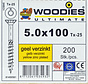 Woodies Schroeven 5.0x100 Geelverzinkt T-25 deeldraad 200 stuks