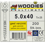 Woodies Ultimate Woodies schroeven 5.0x40 geelverzinkt T-25 deeldraad 200 stuks