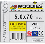 Woodies Ultimate Woodies schroeven 5.0x70 geelverzinkt T-25 deeldraad 200 stuks