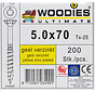 Woodies schroeven 5.0x70 geelverzinkt T-25 deeldraad 200 stuks