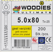 Woodies Ultimate Woodies schroeven 5.0x80 geelverzinkt T-25 deeldraad 200 stuks