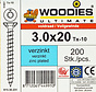 Woodies schroeven 3.0x20 verzinkt T-10 voldraad 200 stuks