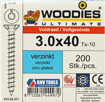 Woodies Ultimate Woodies schroeven 3.0x40 verzinkt T-10 voldraad 200 stuks