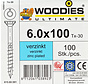 Woodies schroeven 6.0x100 verzinkt T-30 deeldraad 100 stuks