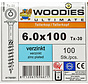 Woodies tellerkopschroeven 6.0x100 verzinkt T-30 deeldraad 100 stuks