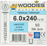 Woodies Ultimate Woodies tellerkopschroeven 6.0x240 verzinkt T-30 deeldraad 50 stuks