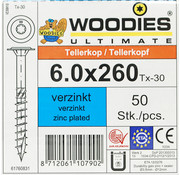 Woodies Ultimate Woodies tellerkopschroeven 6.0x260 verzinkt T-30 deeldraad 50 stuks