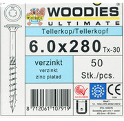 Woodies Ultimate Woodies tellerkopschroeven 6.0x280 verzinkt T-30 deeldraad 50 stuks