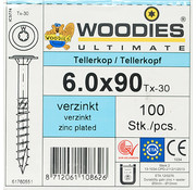 Woodies Ultimate Woodies tellerkopschroeven 6.0x90 verzinkt T-30 deeldraad 100 stuks