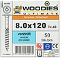 Woodies tellerkopschroeven 8.0x120 verzinkt T-40 deeldraad 50 stuks