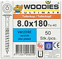 Woodies tellerkopschroeven 8.0x180 verzinkt T-40 deeldraad 50 stuks